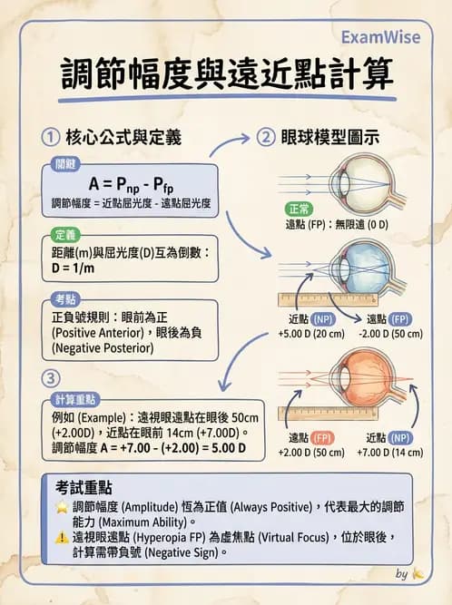 驗光生 - 調節幅度計算與近遠點關係 - AI 圖文解析預覽