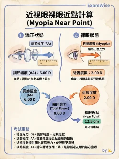 驗光生 - 調節幅度計算與近遠點關係 - AI 圖文解析預覽