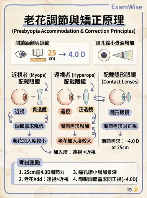 驗光師 - 老花眼概念、調節幅度與配鏡光學 - AI 圖文解析預覽