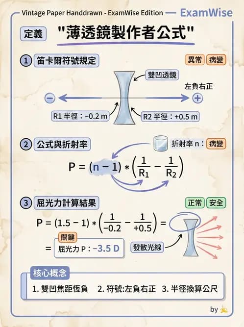 驗光師 - 透鏡屈光力與聚散度計算 - AI 圖文解析預覽