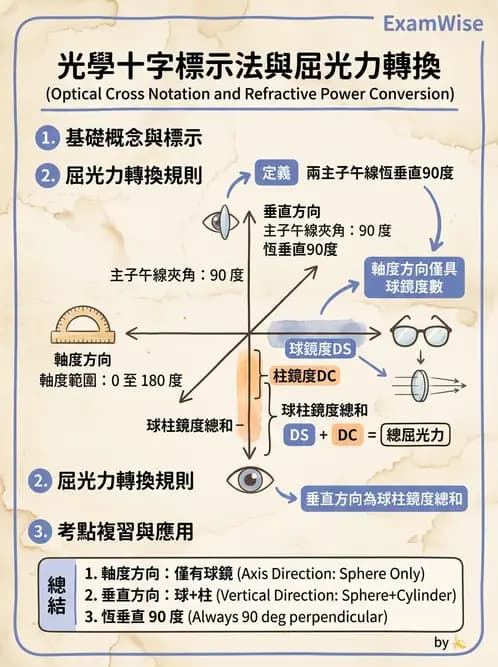 驗光師 - 光學十字轉換與處方表示法 - AI 圖文解析預覽