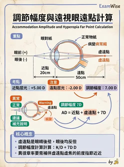驗光師 - 調節機制與調節量計算 - AI 圖文解析預覽