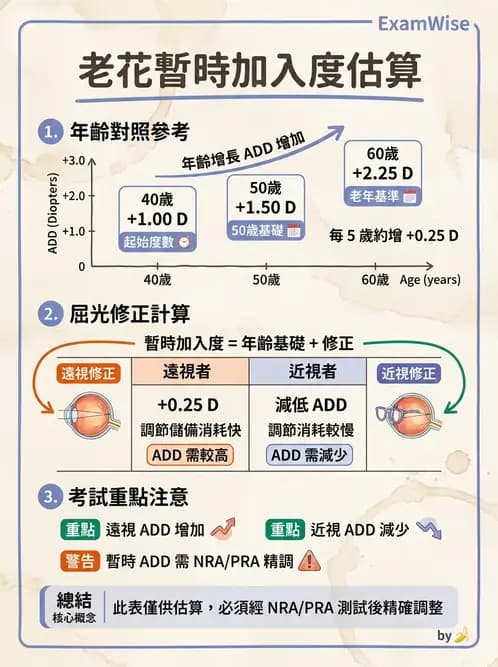 驗光師 - 老花眼概念、調節幅度與配鏡光學 - AI 圖文解析預覽