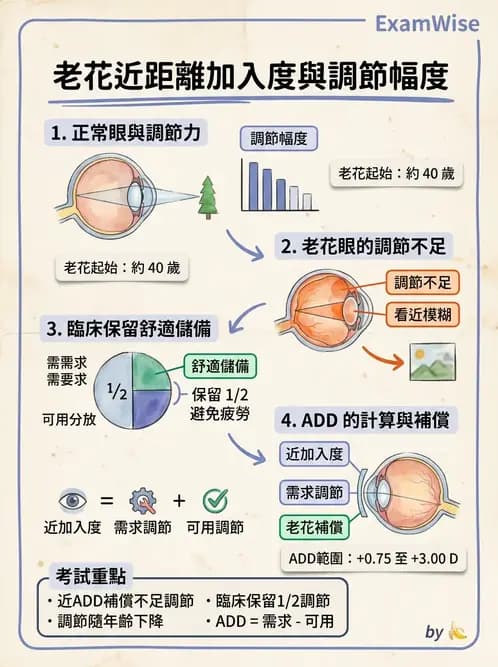 驗光師 - 老花眼概念、調節幅度與配鏡光學 - AI 圖文解析預覽