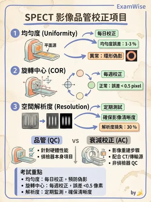 放射 - SPECT掃描參數、設備、衰減校正與QA - AI 圖文解析預覽