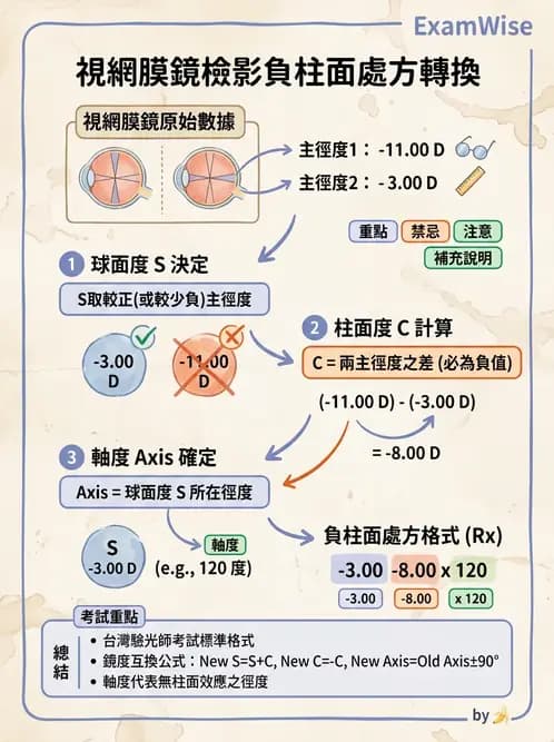 驗光師 - 光學十字轉換與處方表示法 - AI 圖文解析預覽