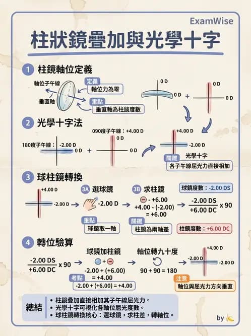 驗光師 - 光學十字轉換與處方表示法 - AI 圖文解析預覽