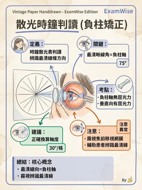 驗光師 - 散光鐘面圖與裂孔板驗光 - AI 圖文解析預覽