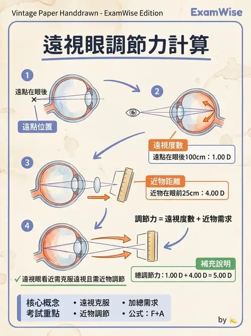 驗光師 - 老花眼概念、調節幅度與配鏡光學 - AI 圖文解析預覽