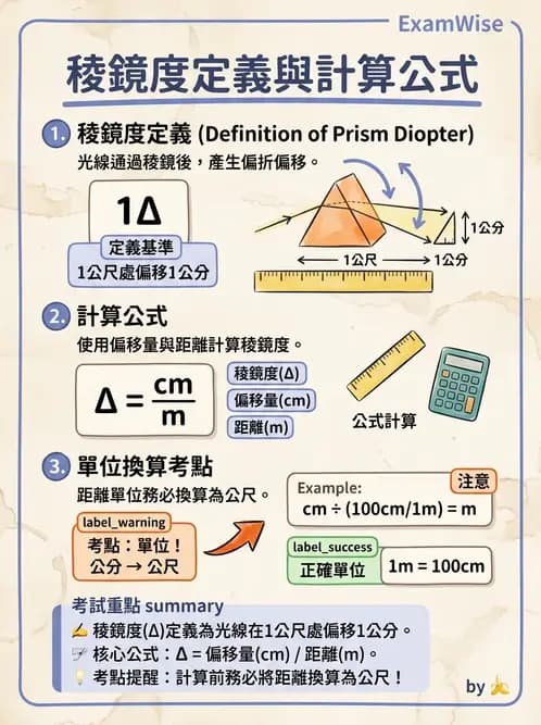 驗光師 - 稜鏡光學原理與度量 - AI 圖文解析預覽