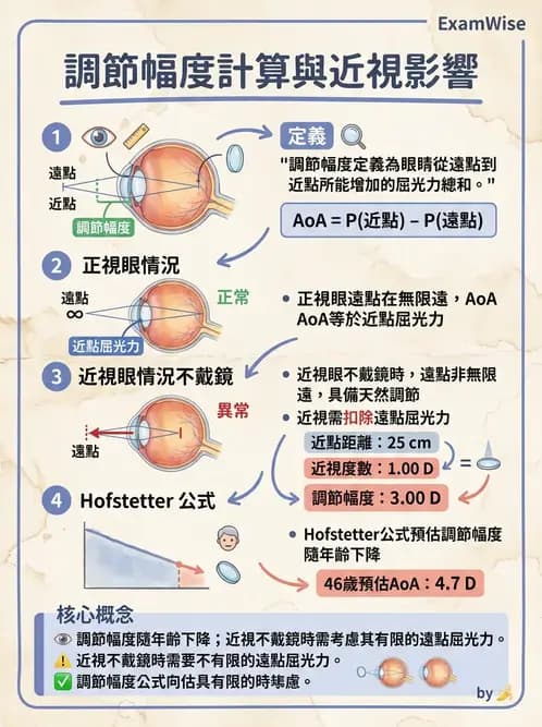 驗光生 - 調節幅度計算與近遠點關係 - AI 圖文解析預覽