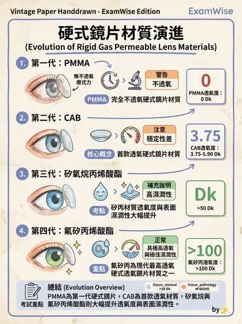 驗光生 - 硬式鏡片材料、製造方法與透氧性 - AI 圖文解析預覽