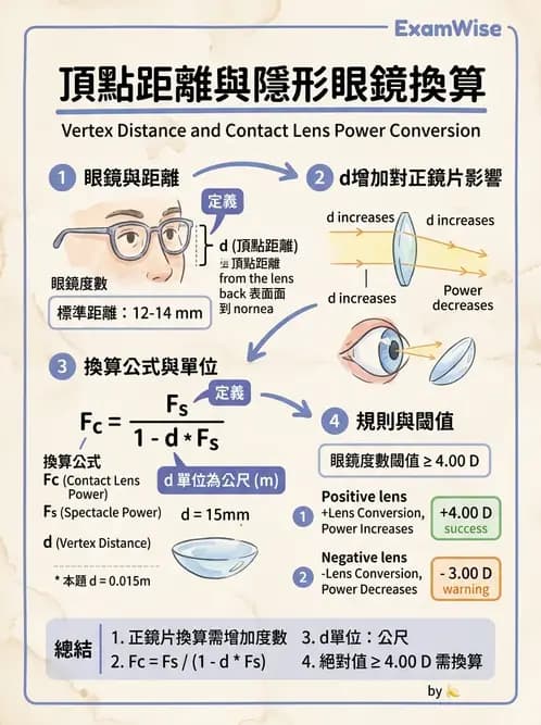驗光生 - 隱形眼鏡與框架眼鏡頂點距離度數換算 - AI 圖文解析預覽