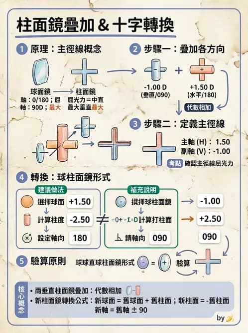 驗光生 - 光學十字讀寫與處方等效轉換 - AI 圖文解析預覽