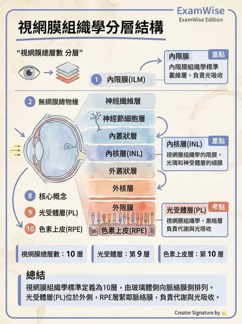 驗光生 - 視網膜組織結構與感光細胞 - AI 圖文解析預覽