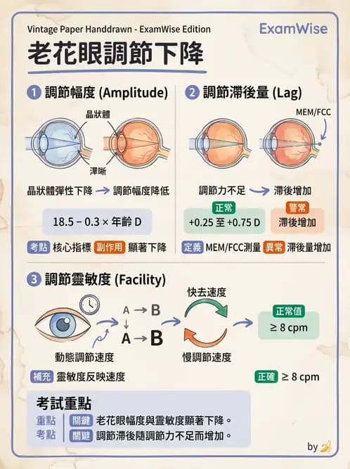驗光生 - 老花眼基礎概念與調節幅度 - AI 圖文解析預覽